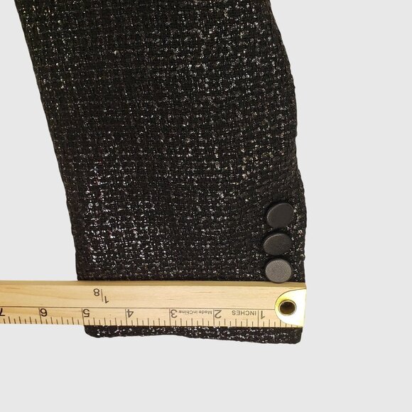 Zara Women’s Black Metallic Tweed Blazer With Satin Collar Double-Breasted Sz L - Picture 7 of 9